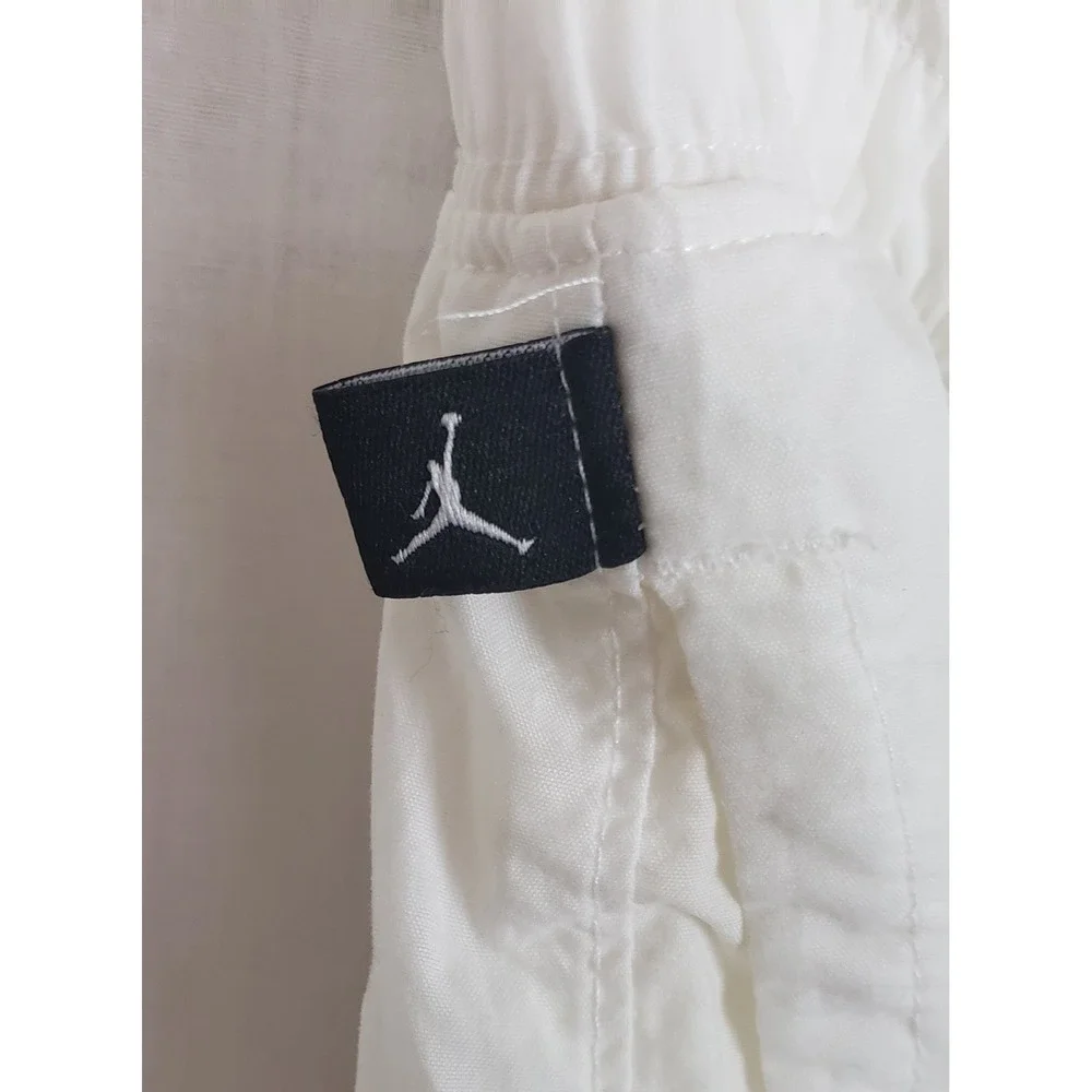 Jordan Mens White Nylon Track Pants Bungee Cinch Joggers Jumpman L Activewear